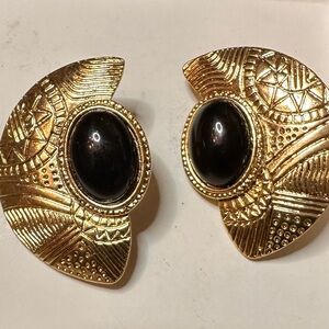 M.Lent. Gold and Black Statement Earrings clips